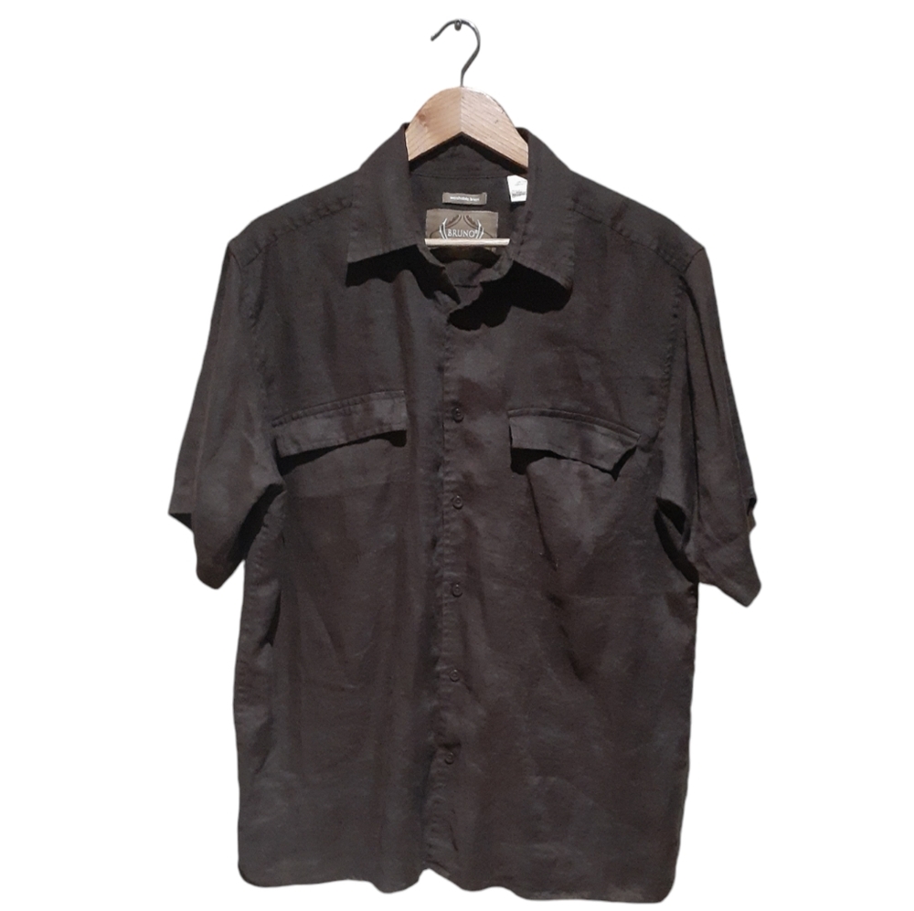 Bruno New York Men's 100% Linen Short Sleeve Button-down Shirt Brown Size Large